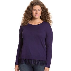 Lane Bryant Purple Lace Hem Pullover Sweater